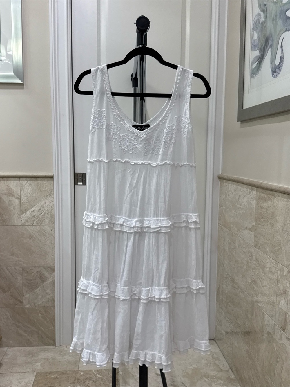 Gretty Zueger White Tiered Eyelet Cotton Sundress